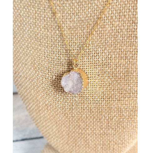 White Druzy Circle Gold Necklace